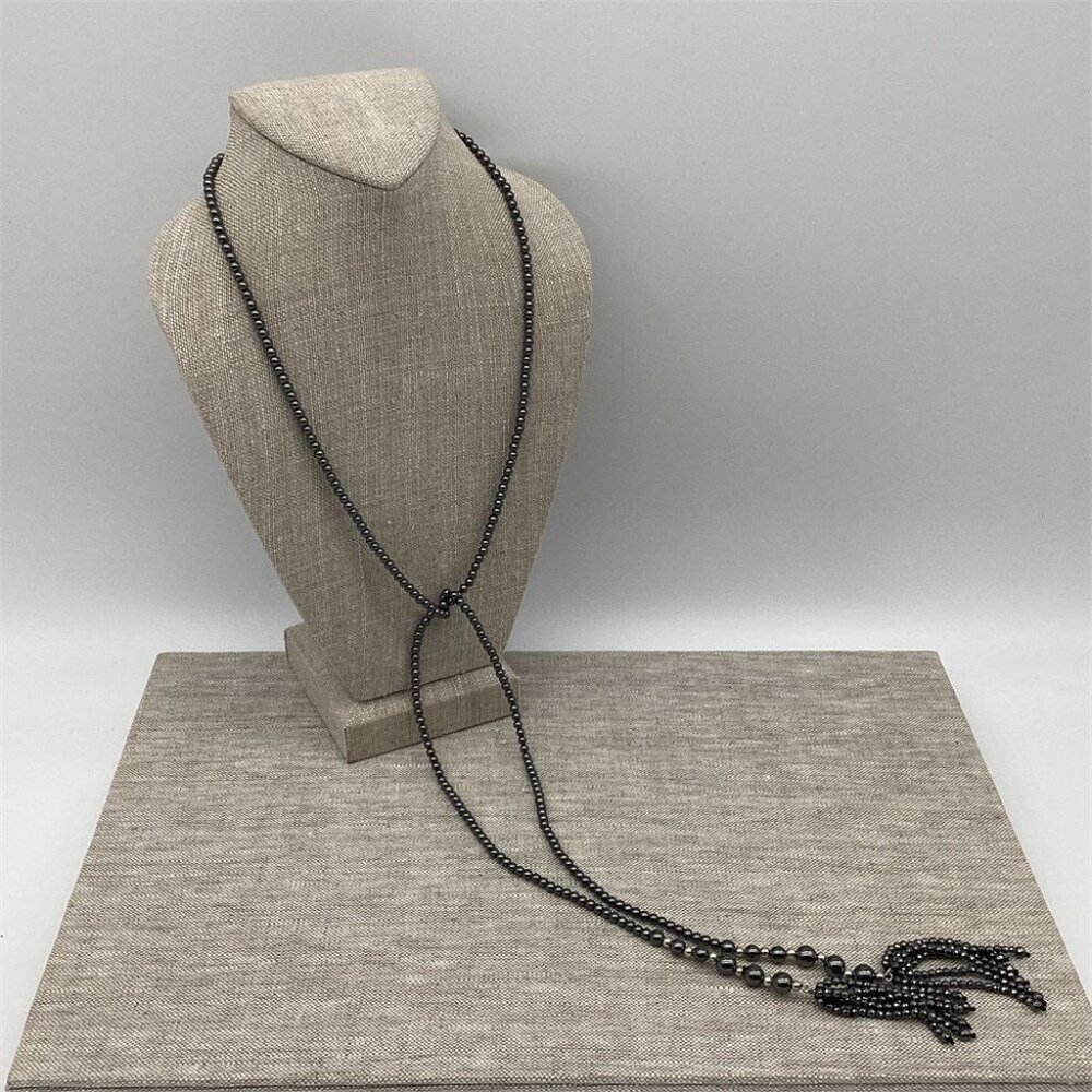 Vintage Necklace Black Beaded With Tassel Design 72g -24 Inches‎ Long
